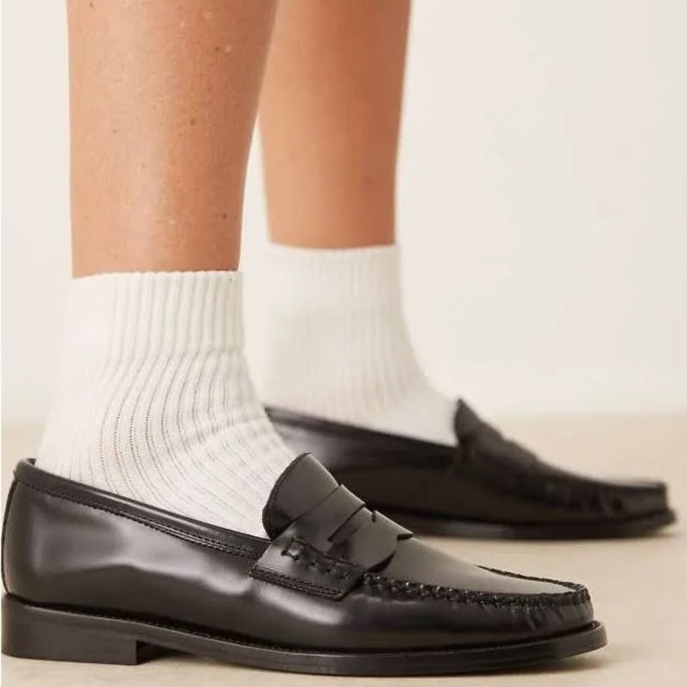 Black Genuine Leather Loafers by Mango-NWT